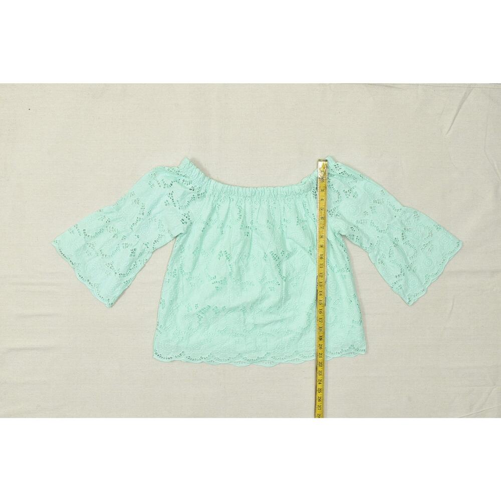 CATO Women's Blue Green Eyelet Off Shoulder Bell Sleeve Top Blouse Size M Cotton - Picture 3 of 8